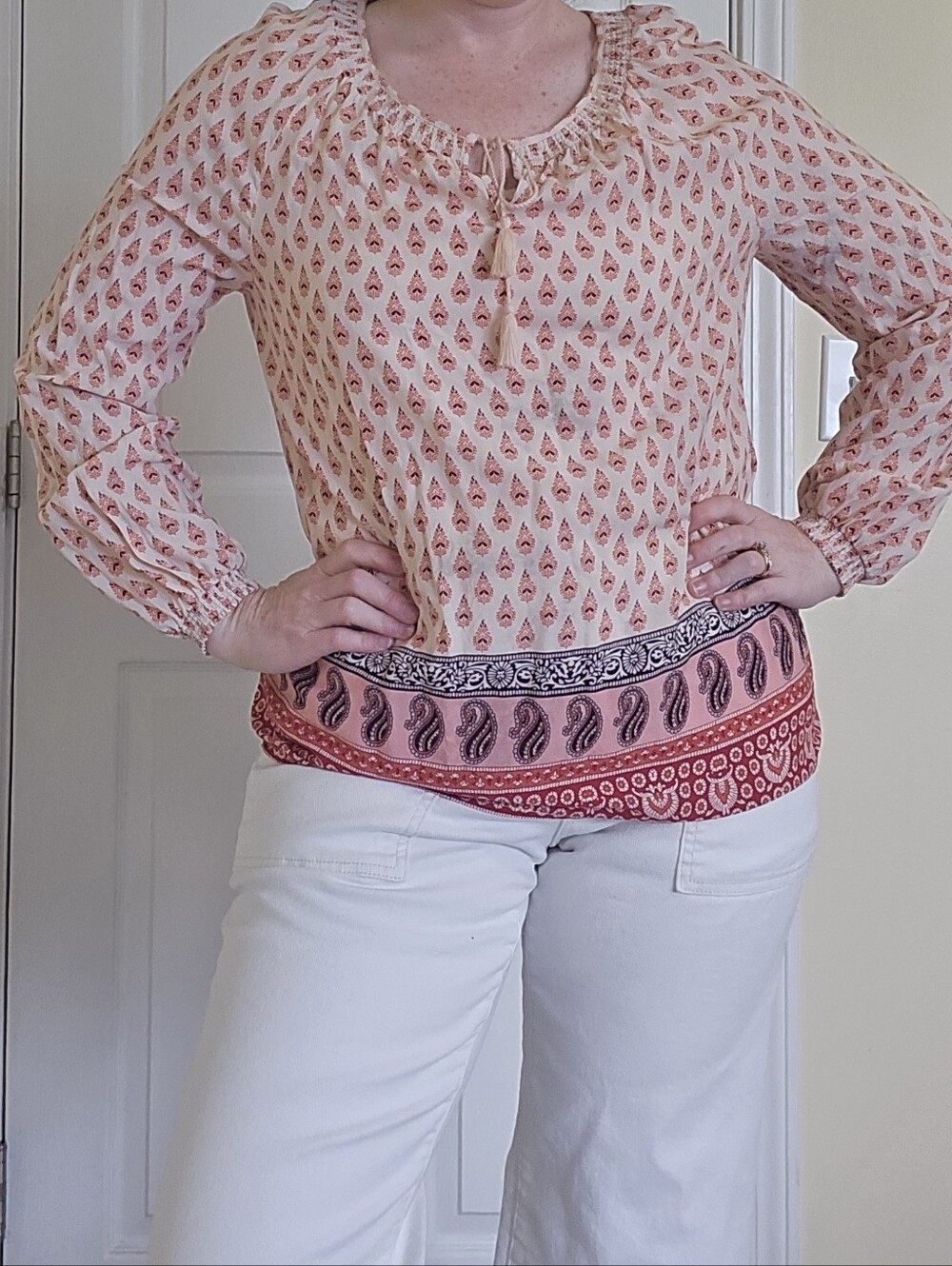 beachlunchlounge Paisley Printed Boho Tie-Neck Blouse